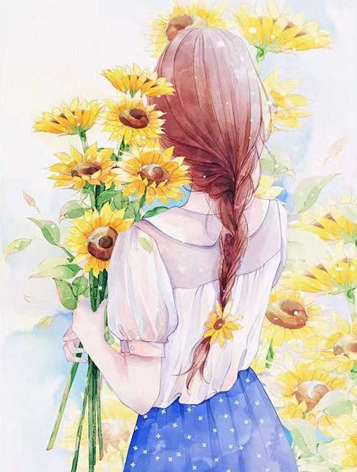 Fille et Tournesols Peinture par Numéros