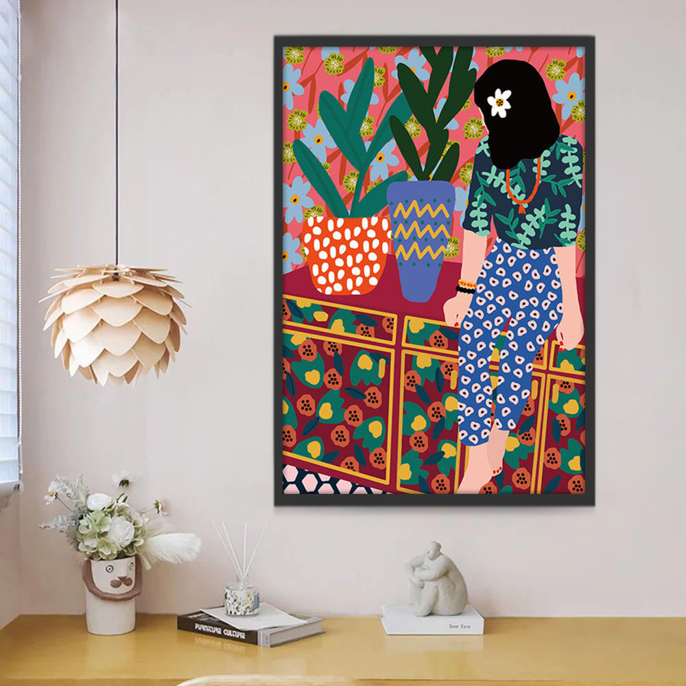 Fille Portant des Fleurs dans les Cheveux Peinture par Numéros