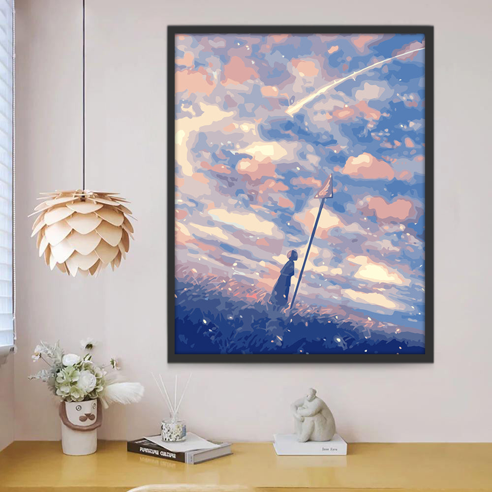 Fille sous de Beaux Nuages Peinture par Numéros