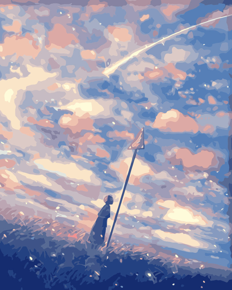 Fille sous de Beaux Nuages Peinture par Numéros