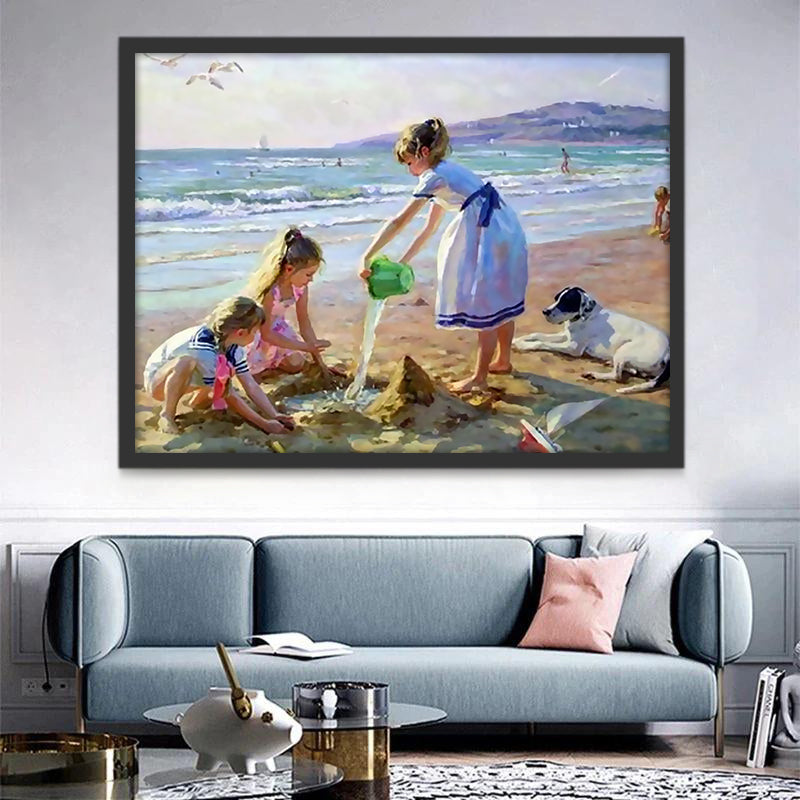 Filles Jouant dans le Sable Peinture par Numéros