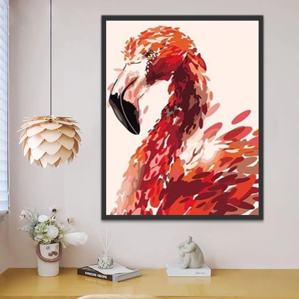 Flamant de Feuilles Rouges Peinture par Numéros