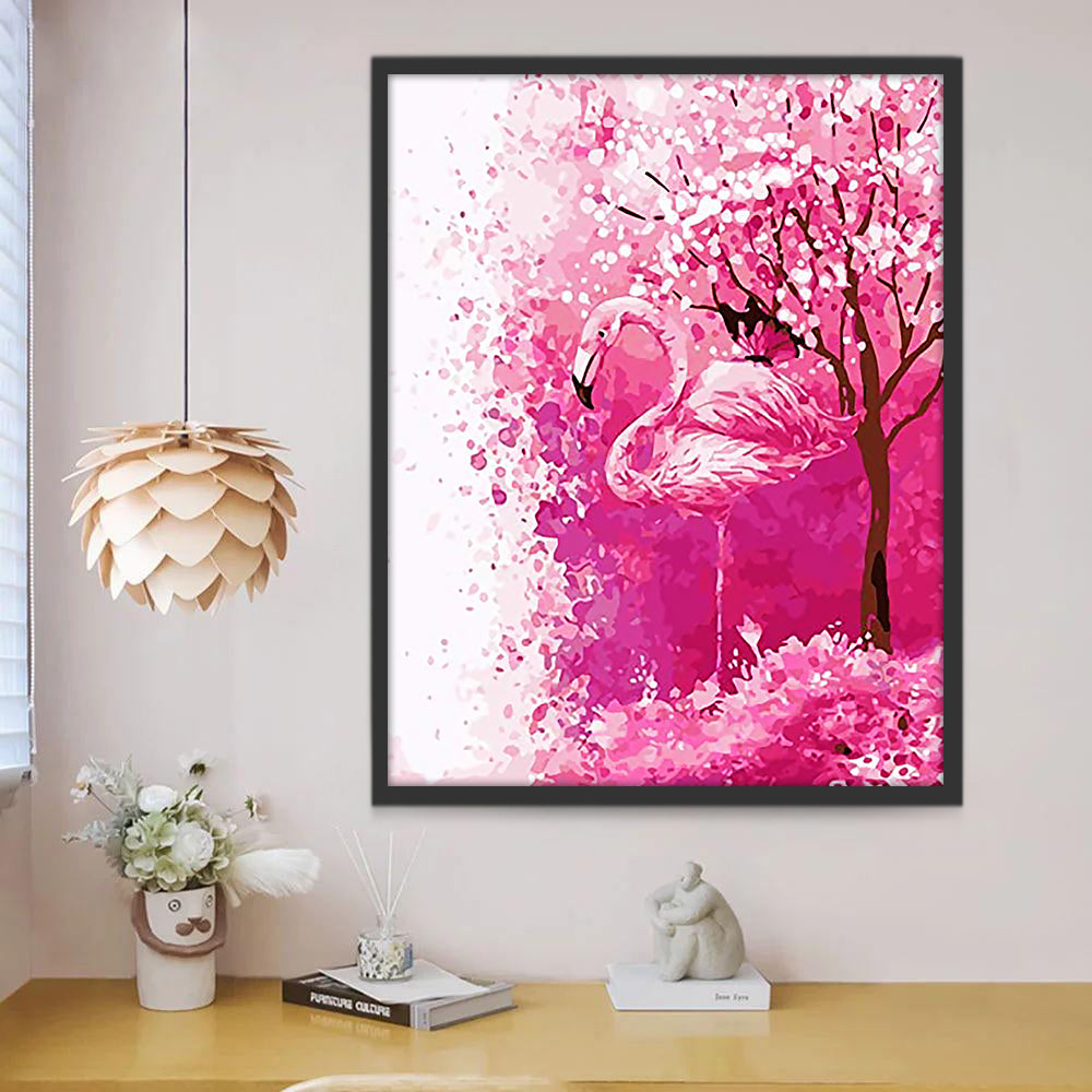 Flamant et Arbre de Fleurs Peinture par Numéros