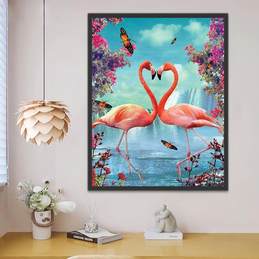 Flamants et Chute avec des Fleurs Peinture par Numéros