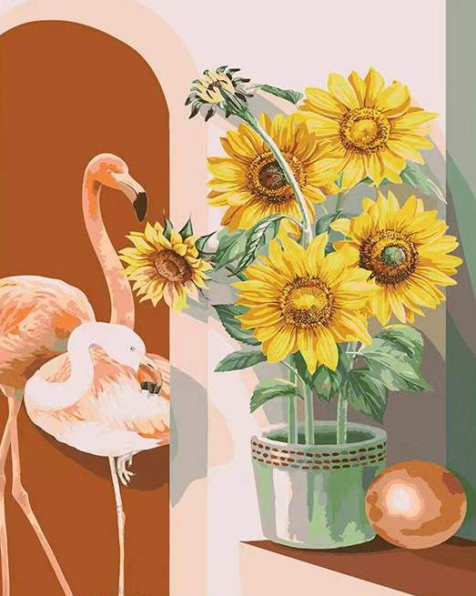 Flamants et Tournesols Peinture par Numéros