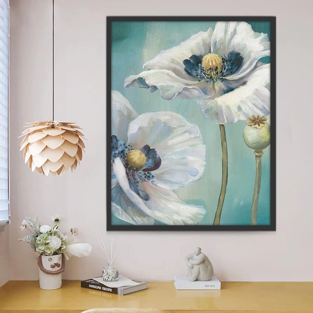Fleur Blanche et Bleue Peinture par Numéros