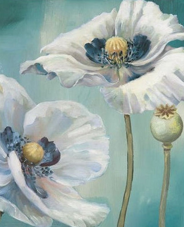 Fleur Blanche et Bleue Peinture par Numéros