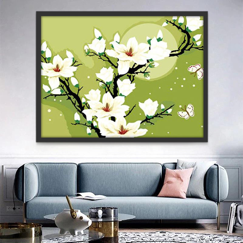 Fleur Blanche et Branche Peinture par Numéros