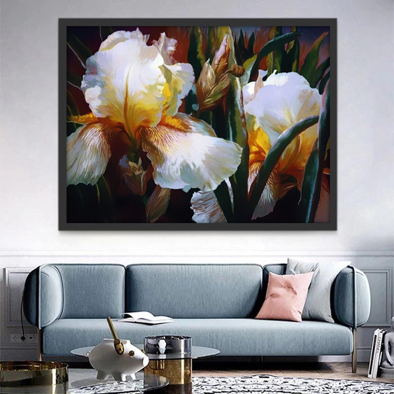 Fleur Blanche et Feuille Peinture par Numéros