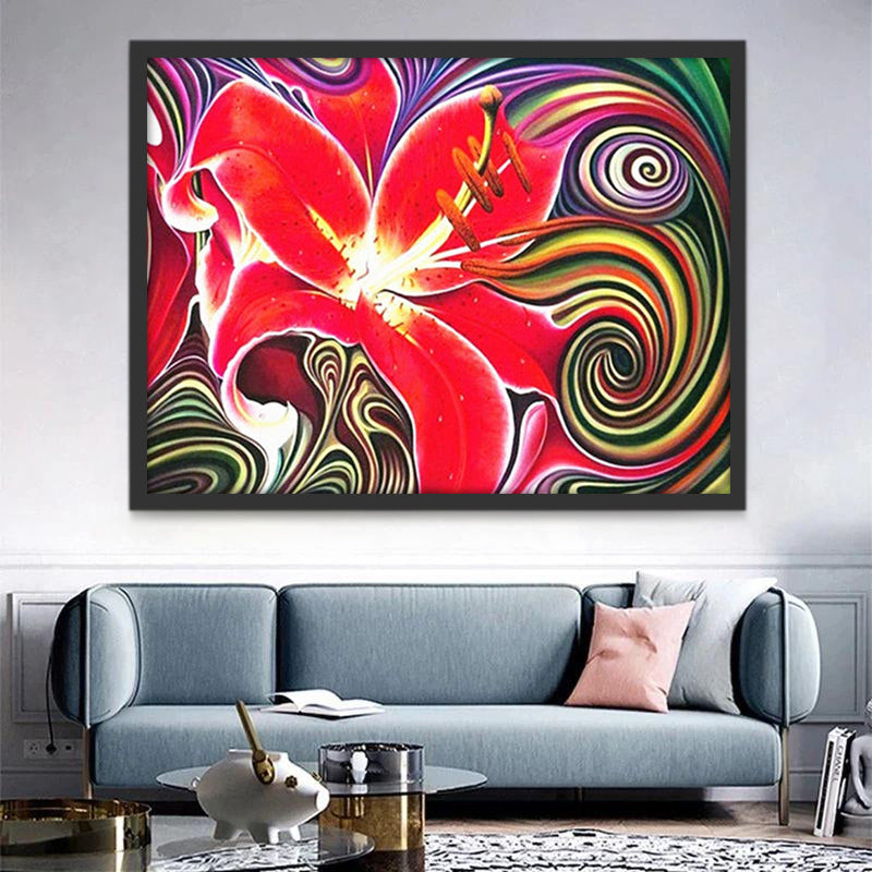 Fleur Rouge Art Abstrait Peinture par Numéros