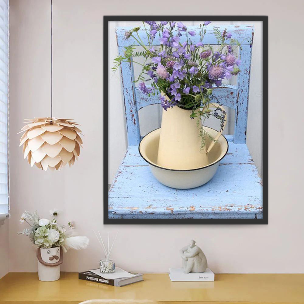 Fleur Violette et Chaise Bleue Peinture par Numéros