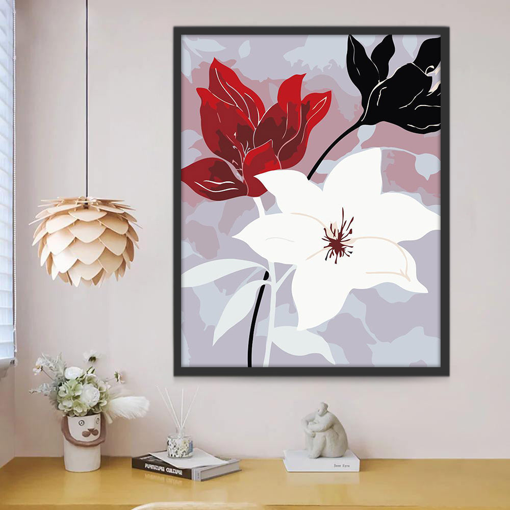 Fleurs Blanche Rouge et Noire Peinture par Numéros