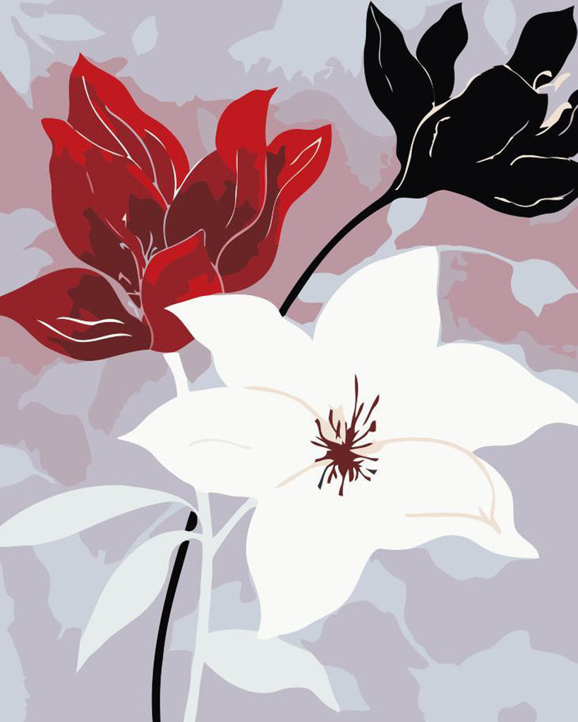 Fleurs Blanche Rouge et Noire Peinture par Numéros