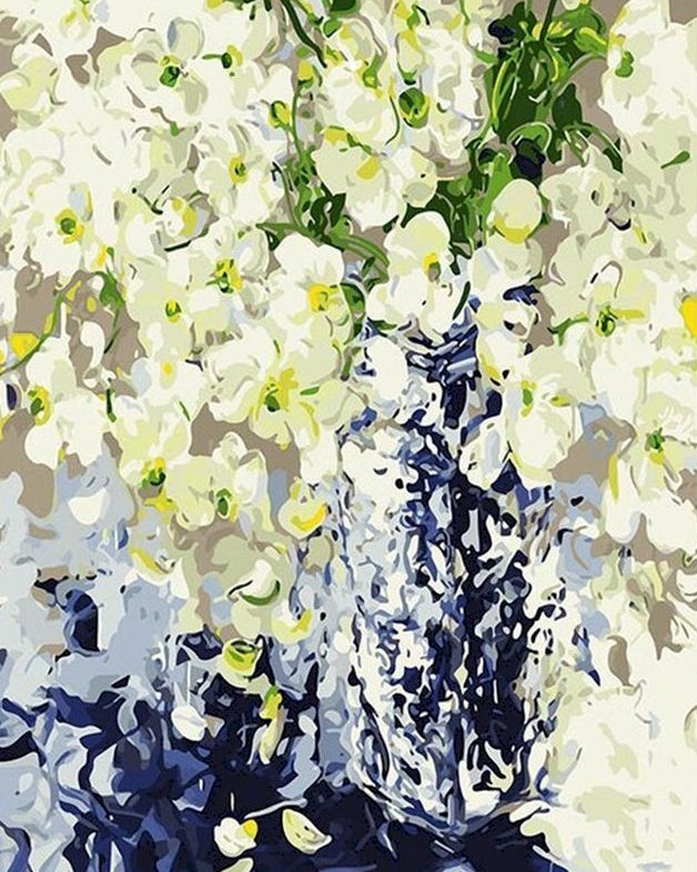 Fleurs Blanches Abstraites Peinture par Numéros