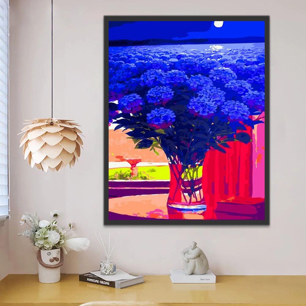 Fleurs Bleues et Nuit Peinture par Numéros