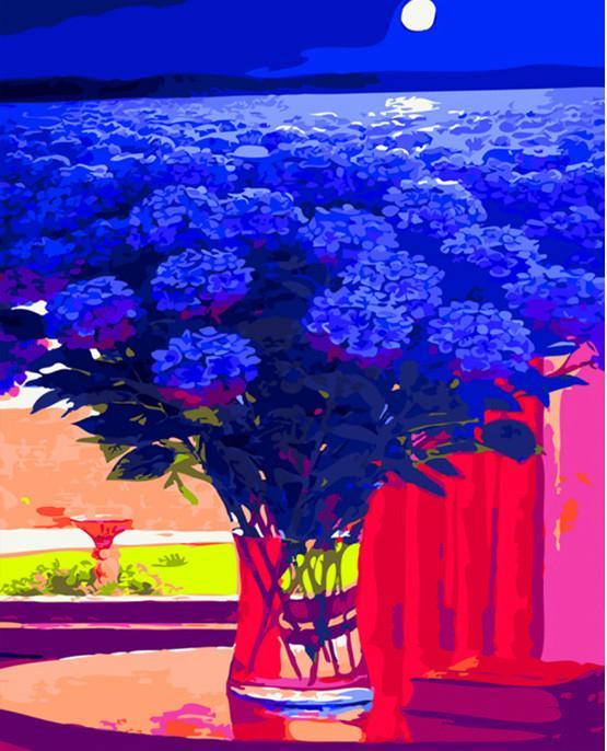 Fleurs Bleues et Nuit Peinture par Numéros