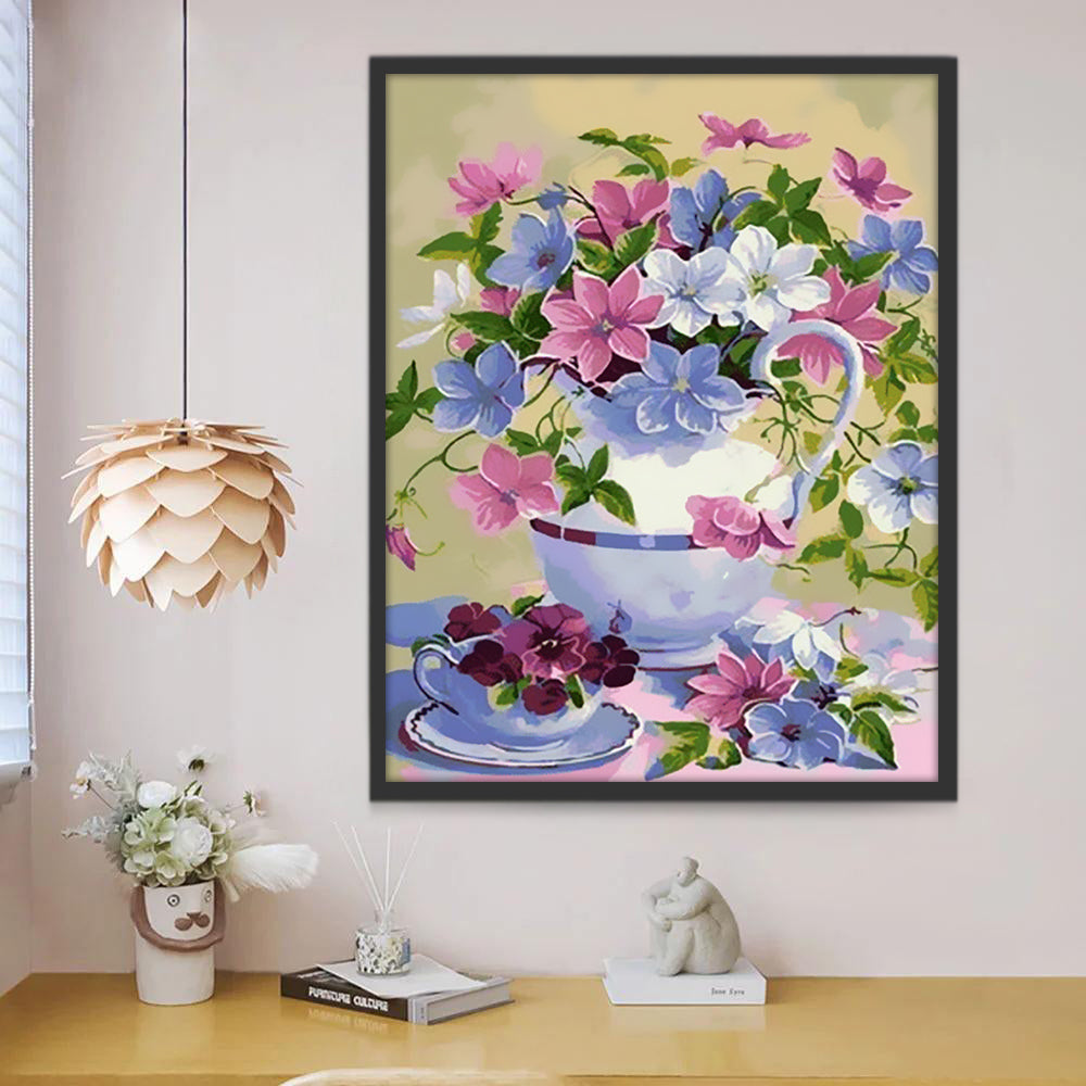 Fleurs Bleues et Roses Peinture par Numéros