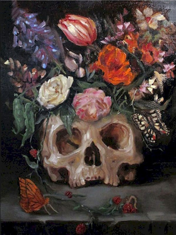 Fleurs dans Crâne Peinture par Numéros