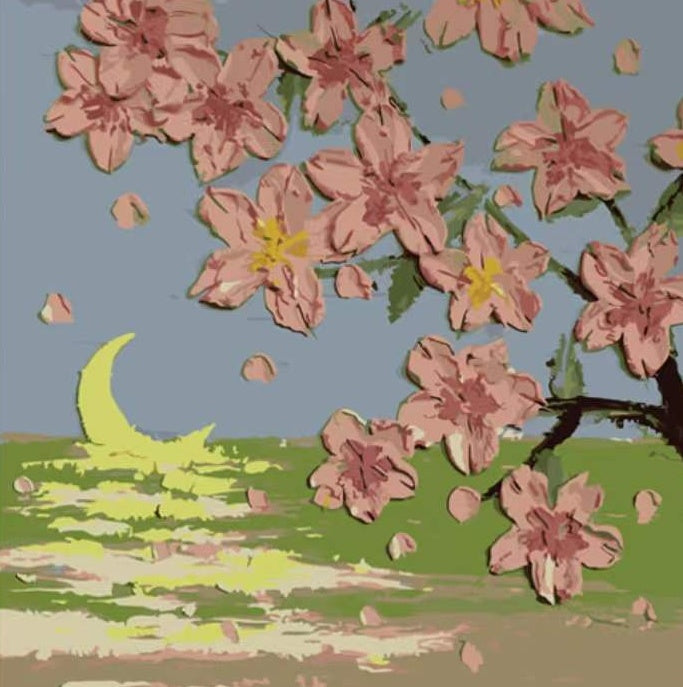 Fleurs de Pêcher et Lune Peinture par Numéros