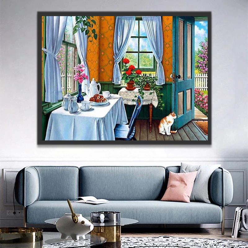 Fleurs et Chat Peinture par Numéros