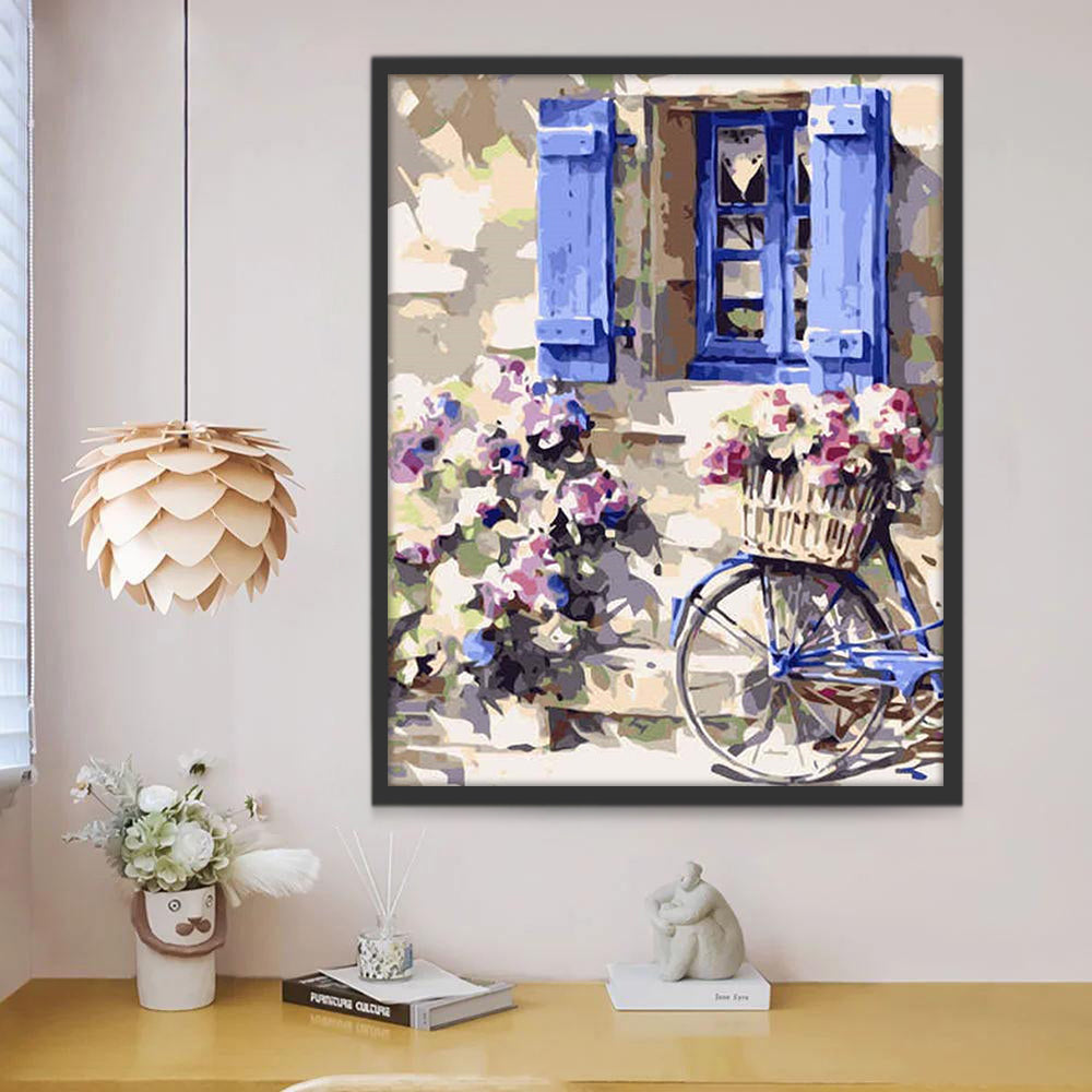 Fleurs et Fenêtre Bleue Peinture par Numéros