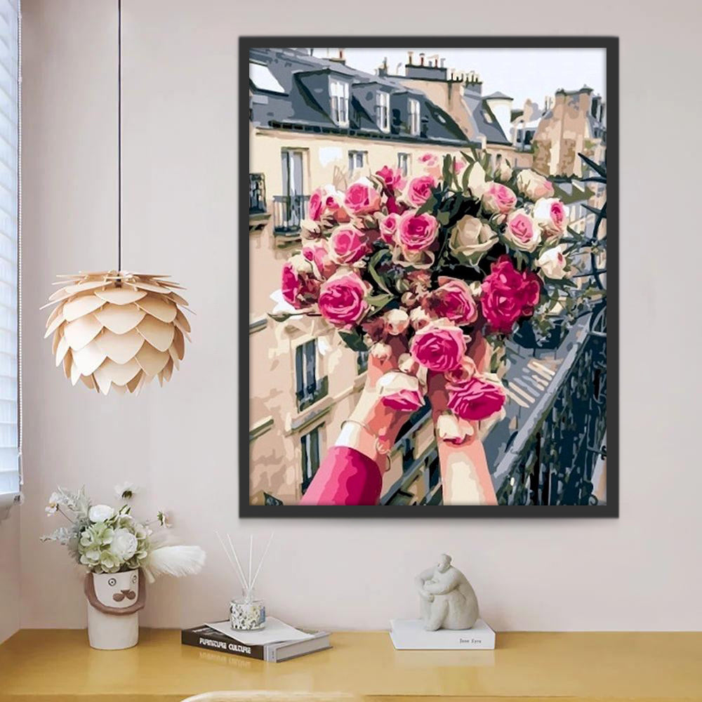 Fleurs et Maison Peinture par Numéros