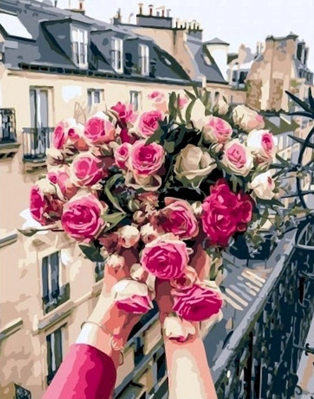 Fleurs et Maison Peinture par Numéros