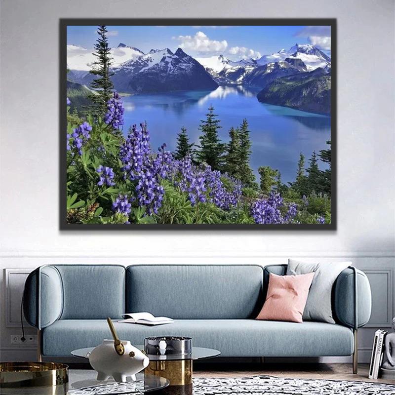 Fleurs et Montagne Peinture par Numéros