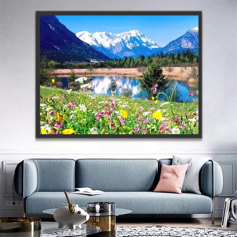 Fleurs et Montagnes Peinture par Numéros