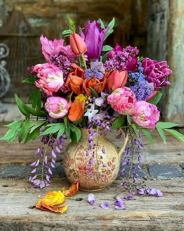 Fleurs et Pot Brun Peinture par Numéros