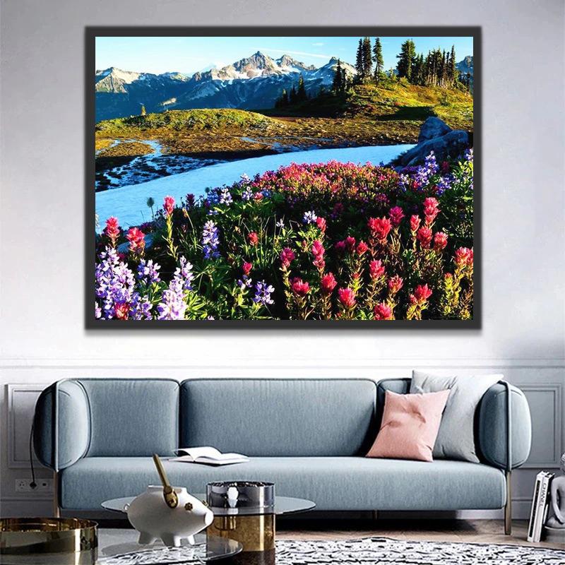 Fleurs et Ruisseau Peinture par Numéros