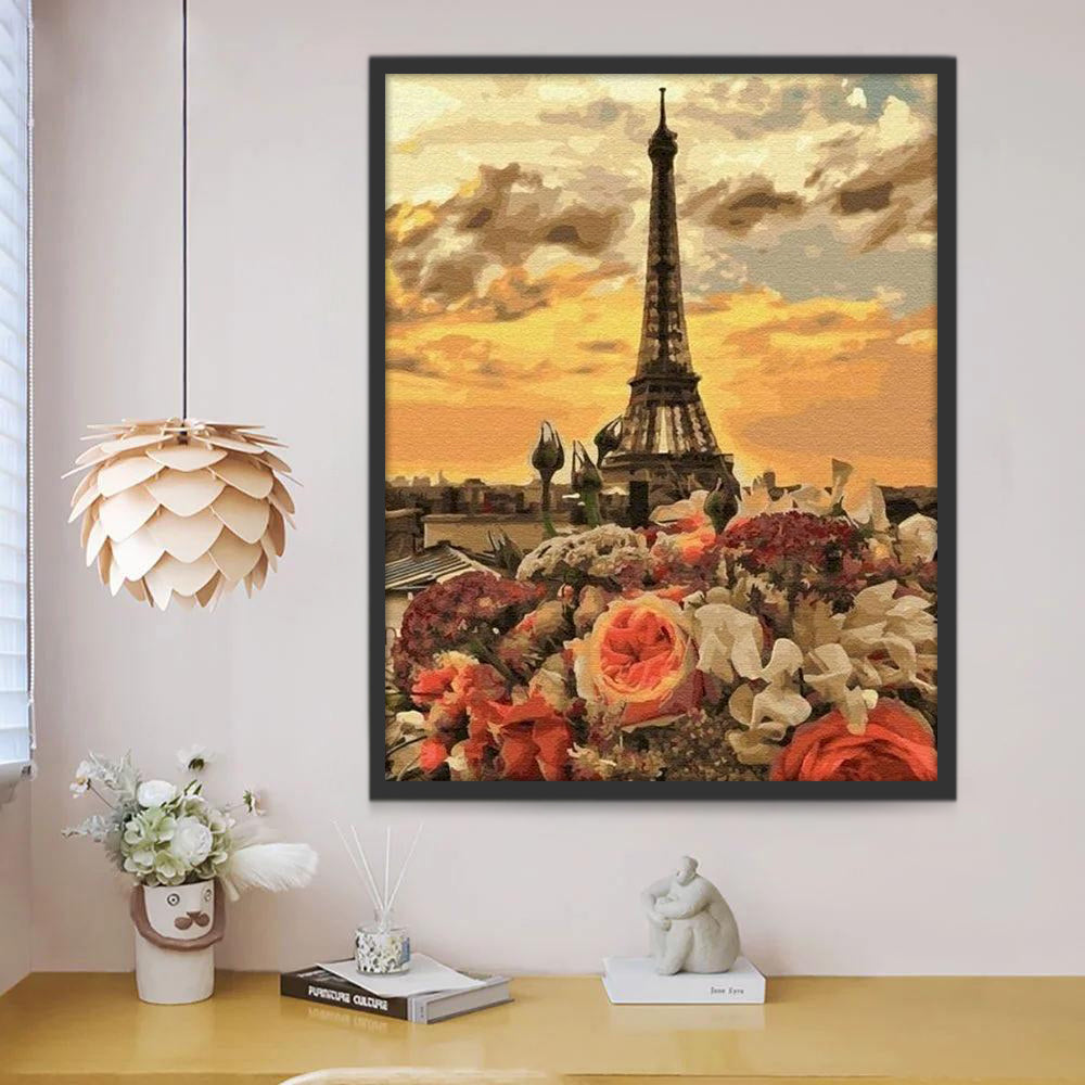 Fleurs et Tour Eiffel Peinture par Numéros