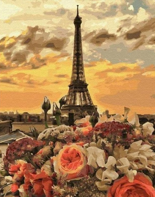 Fleurs et Tour Eiffel Peinture par Numéros