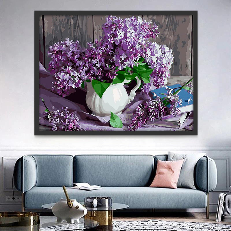 Fleurs et Vase Blanc Peinture par Numéros