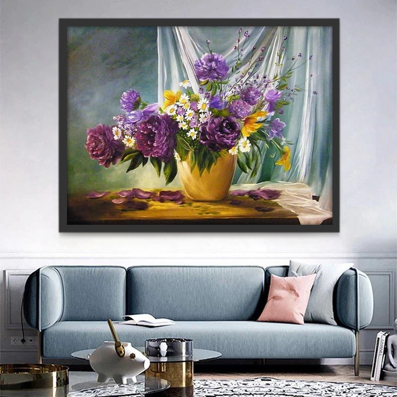 Fleurs et Vase Jaune Peinture par Numéros