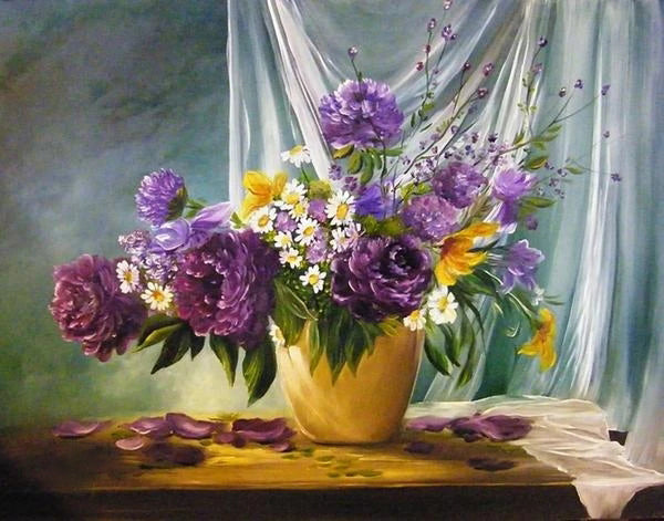 Fleurs et Vase Jaune Peinture par Numéros