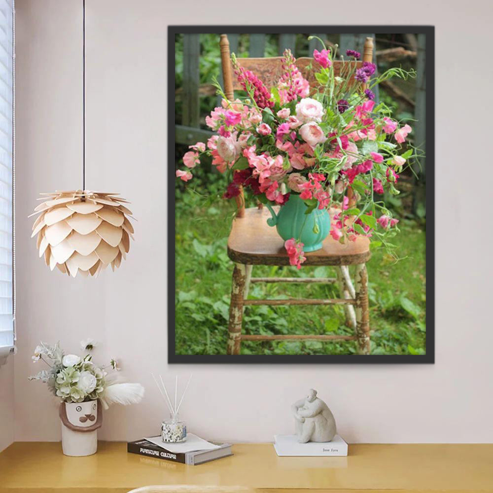 Fleurs et Vase Vert Peinture par Numéros
