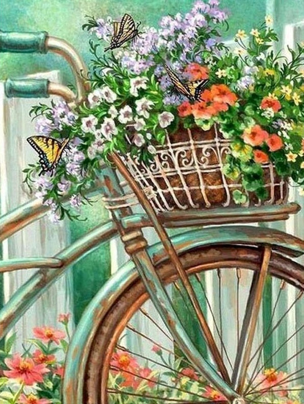 Fleurs et Vélo Peinture par Numéros
