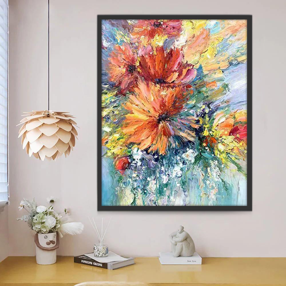 Fleurs Oranges Abstraites Peinture par Numéros