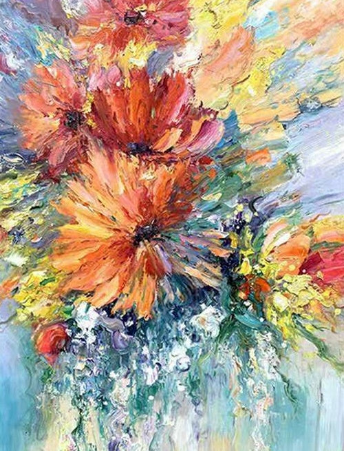 Fleurs Oranges Abstraites Peinture par Numéros