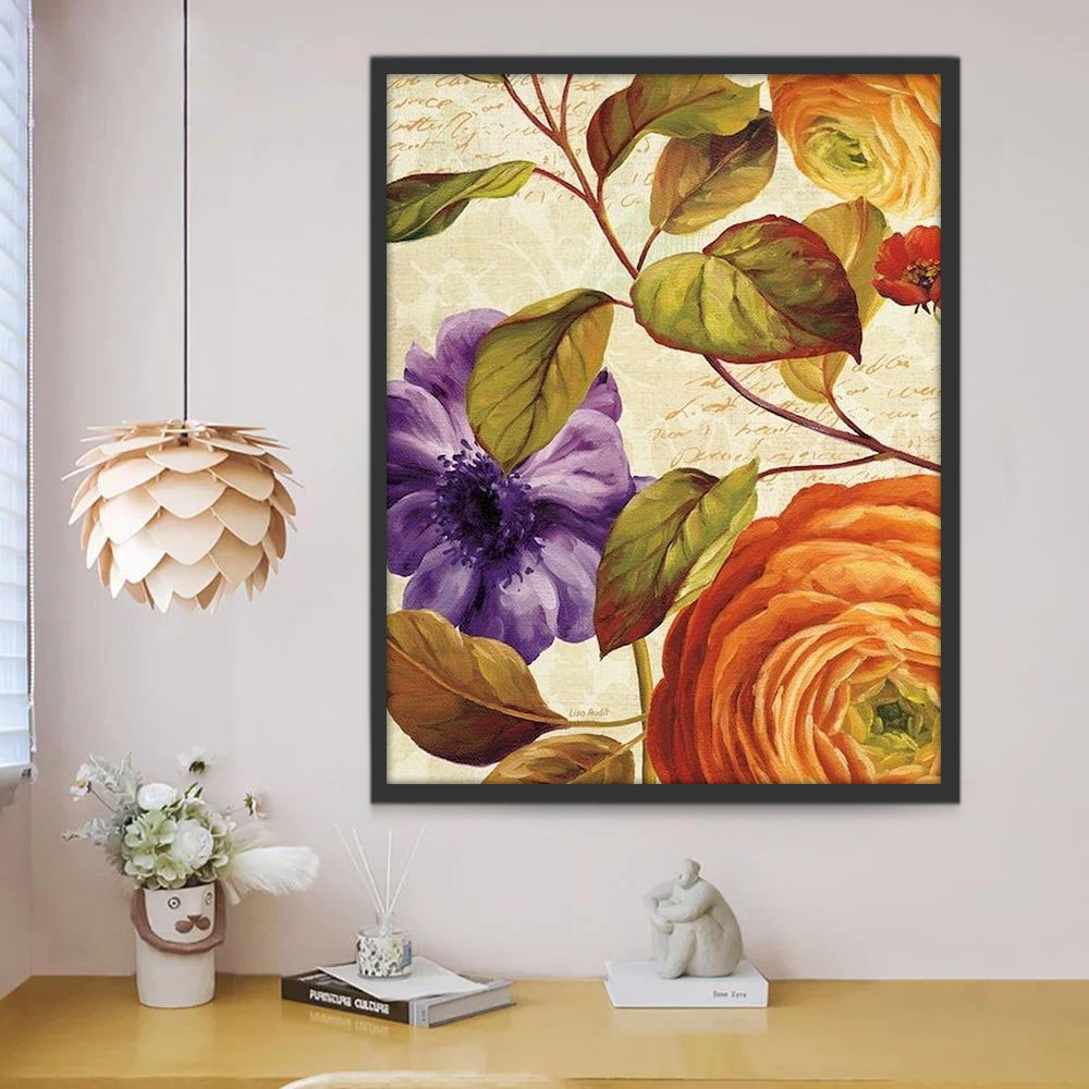 Fleurs Oranges et Violette Peinture par Numéros