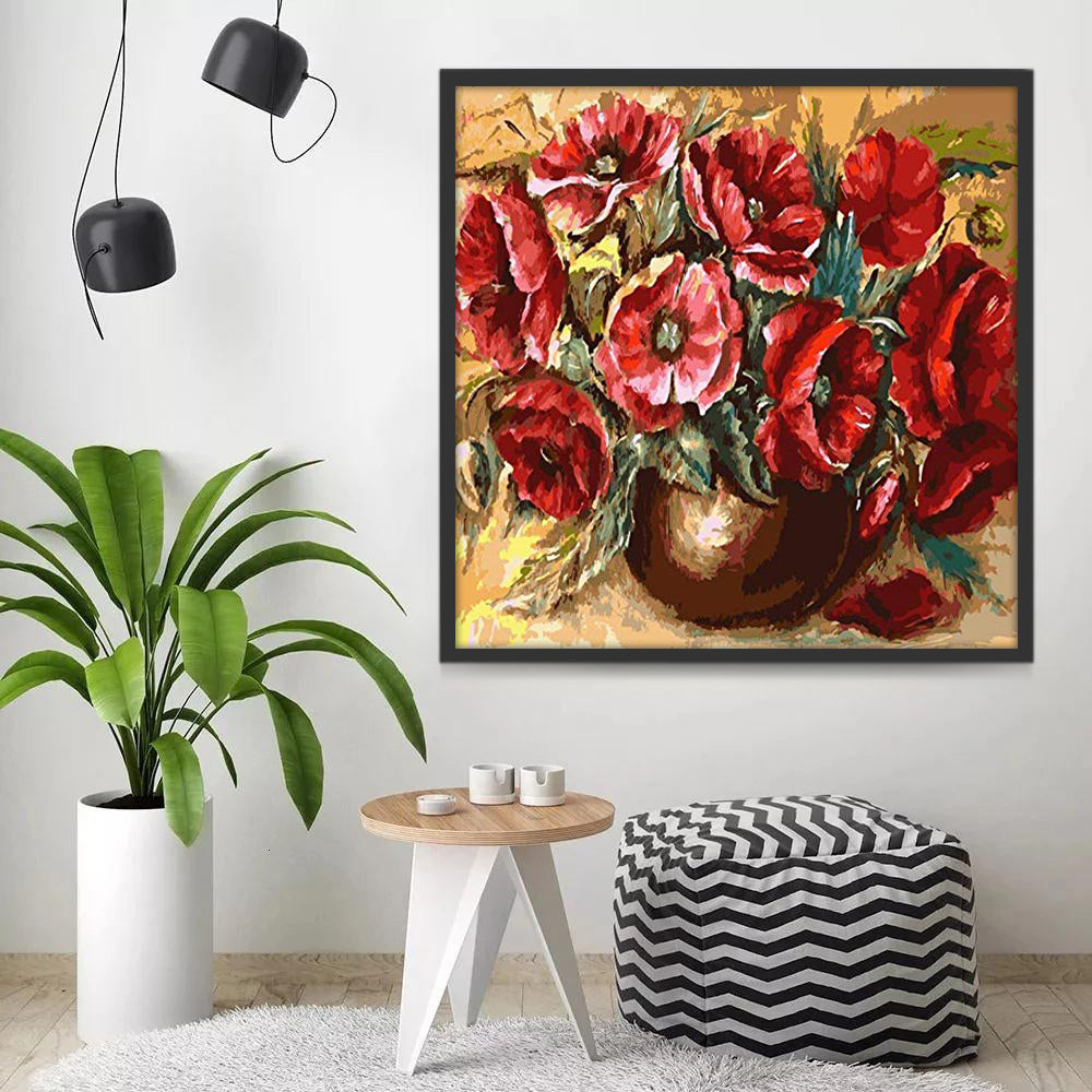 Fleurs Pavots Rouges Peinture par Numéros