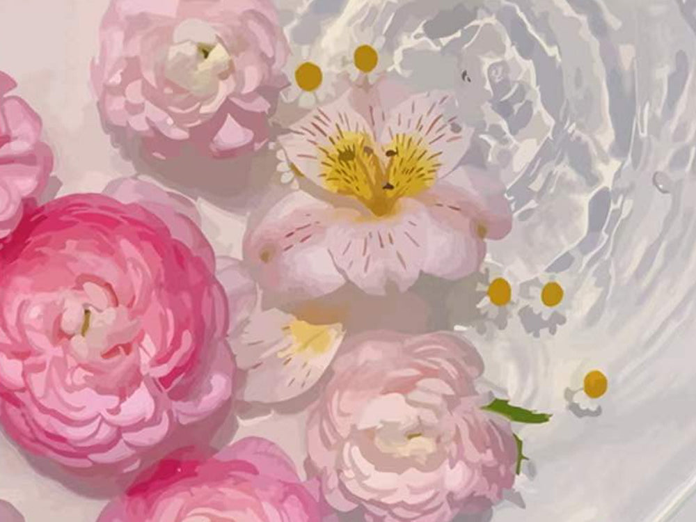 Fleurs Roses dans l'Eau Peinture par Numéros