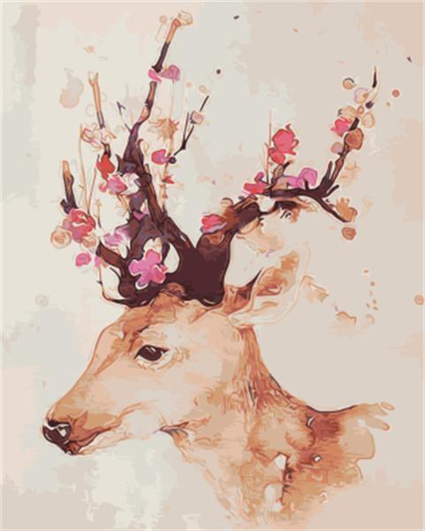 Fleurs Roses et Cerf Peinture par Numéros
