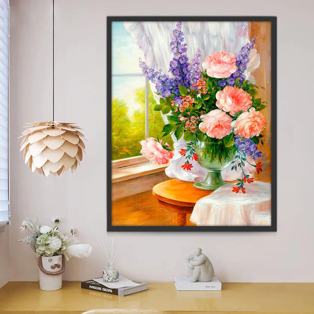 Fleurs Roses et Lavandes Peinture par Numéros
