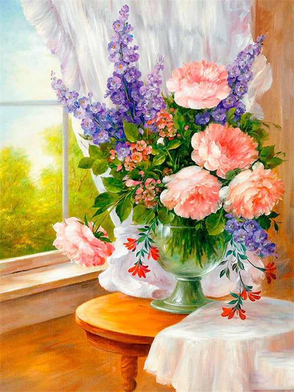 Fleurs Roses et Lavandes Peinture par Numéros