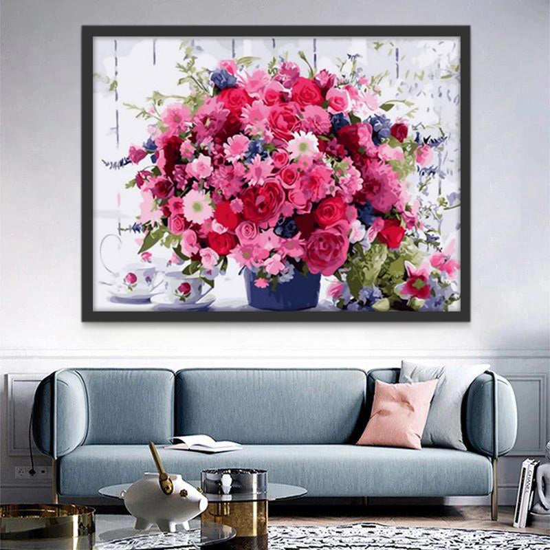 Fleurs Roses Varirées Peinture par Numéros