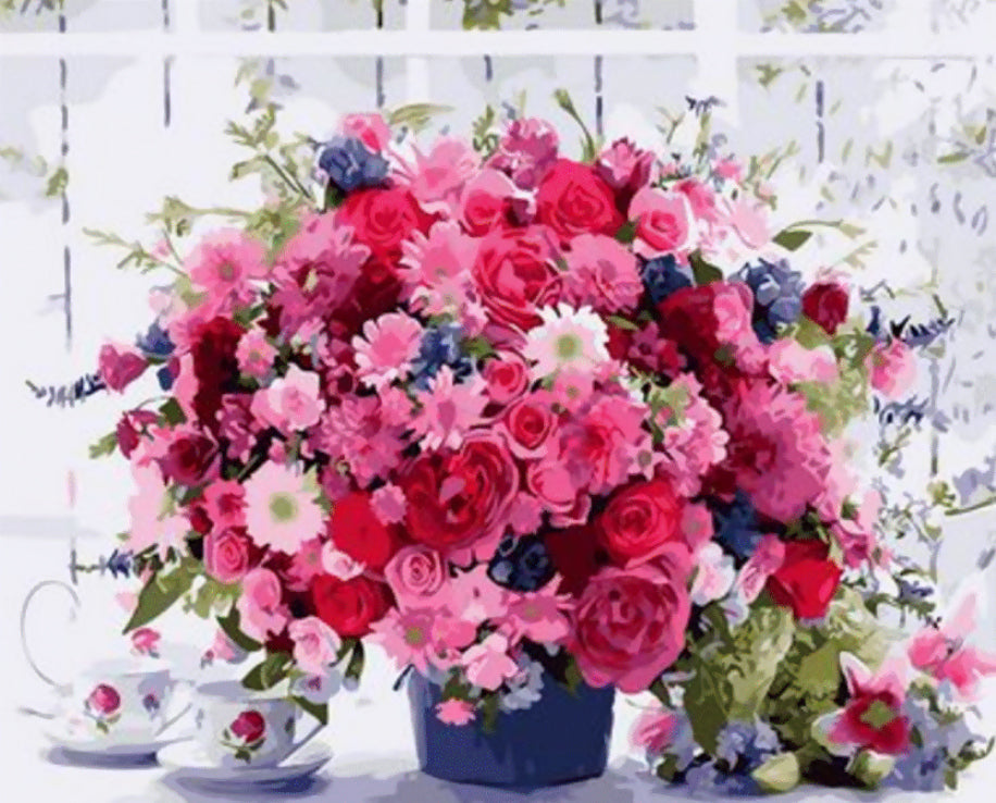Fleurs Roses Varirées Peinture par Numéros