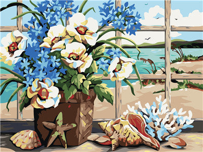 Fleurs sur la Plage Peinture par Numéros