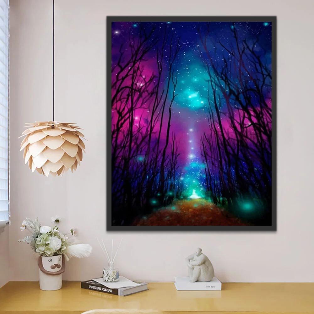 Forêt et Ciel étoilé Peinture par Numéros